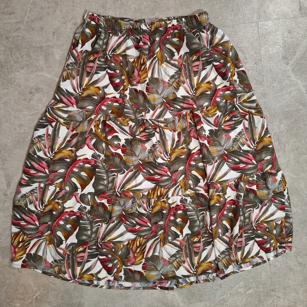 Iyla Women's Tropical Print Linen Blend Skirt - Size Large